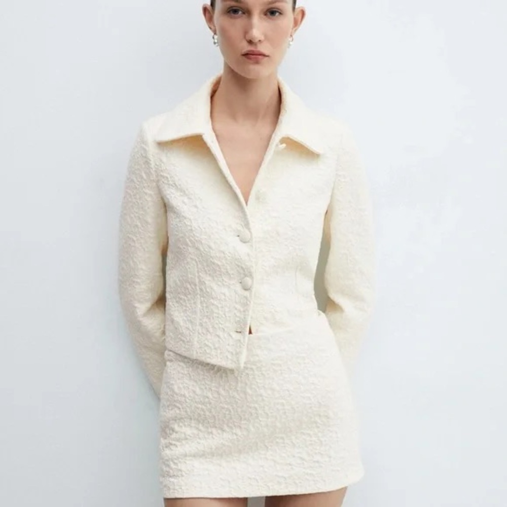 Mango • Textured Blazer and Skirt set, Cream